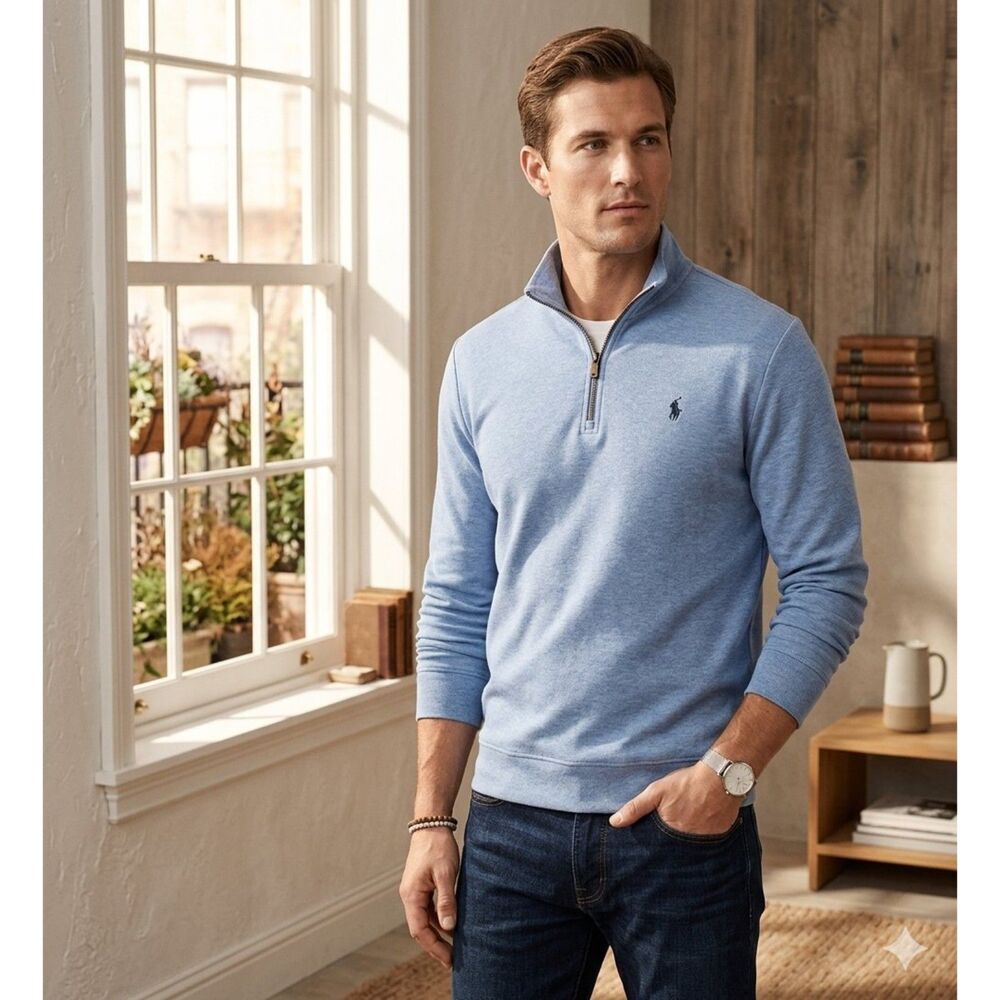 Polo Ralph Lauren Sweatshirt Mens XXL Blue 1/4 Zip Pony Mock Neck Pullover